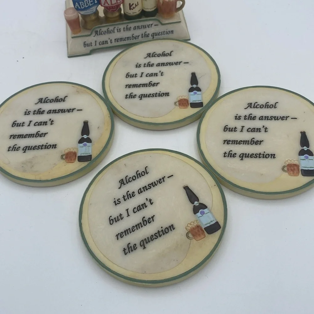 Alcohol is the answer forgot the question 4 coasters man cave bar accessories